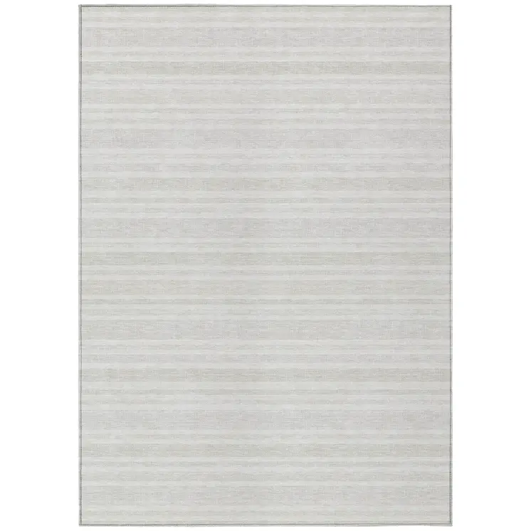 9' X 12' Ivory Striped Washable Indoor Outdoor Area Rug