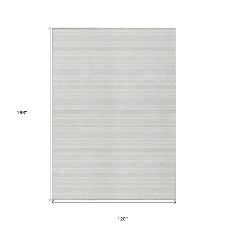 10' X 14' Ivory Striped Washable Indoor Outdoor Area Rug