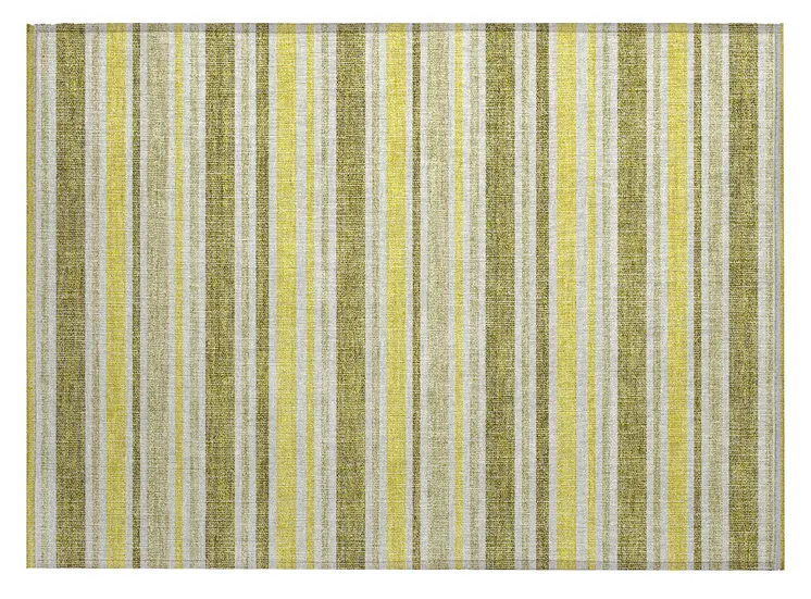 2' X 3' Khaki Yellow and Gray Striped Washable Non Skid Indoor Outdoor Area Rug