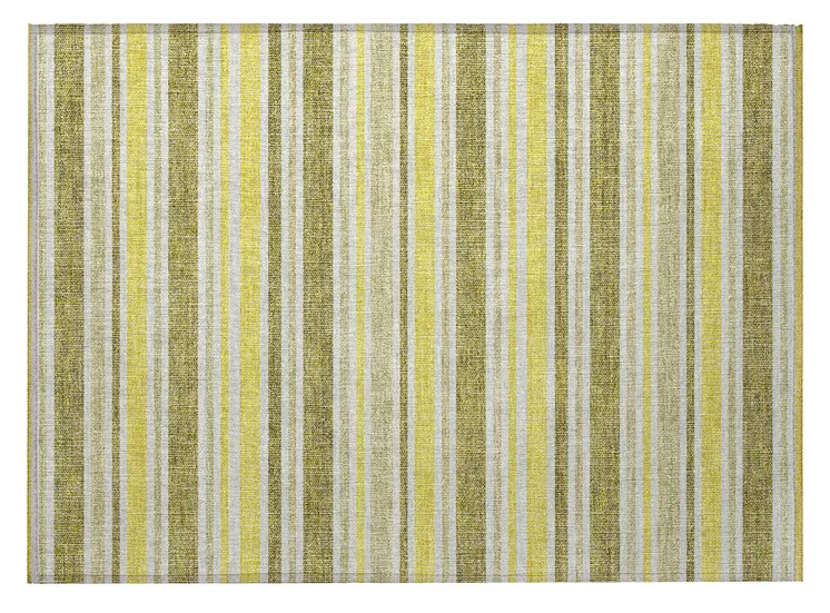 2' X 3' Khaki Yellow and Gray Striped Washable Non Skid Indoor Outdoor Area Rug