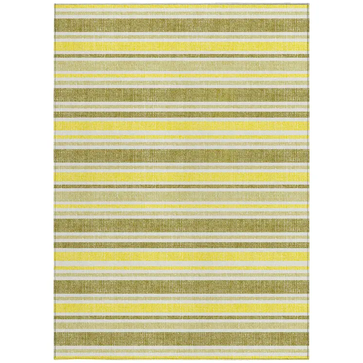 3' X 5' Khaki Yellow and Gray Striped Washable Non Skid Indoor Outdoor Area Rug