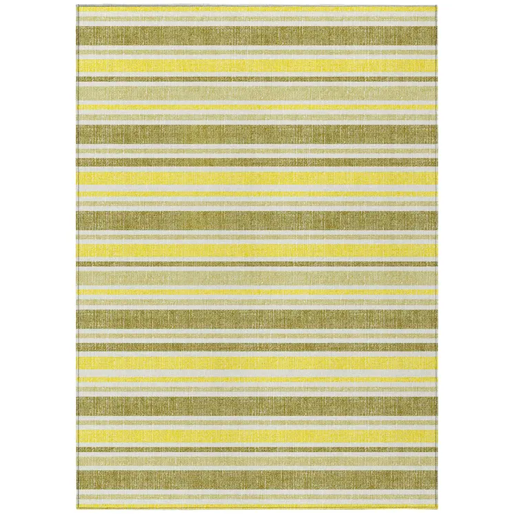 5' X 8' Khaki Yellow and Gray Striped Washable Non Skid Indoor Outdoor Area Rug