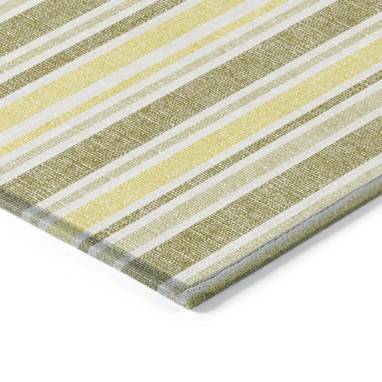 8' X 8' Khaki Yellow and Gray Round Striped Washable Non Skid Indoor Outdoor Area Rug
