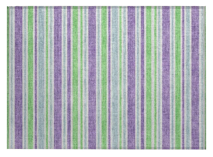 2' X 3' Green Purple and Blue Striped Washable Non Skid Indoor Outdoor Area Rug
