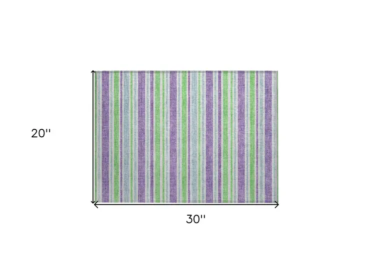 2' X 3' Green Purple and Blue Striped Washable Non Skid Indoor Outdoor Area Rug