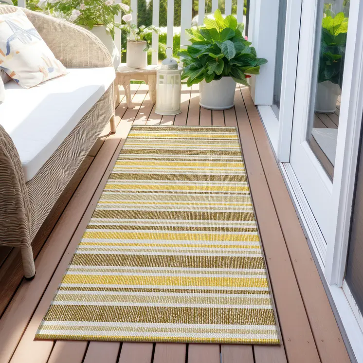 2' X 8' Brown and Orange Striped Washable Indoor Outdoor Runner Rug