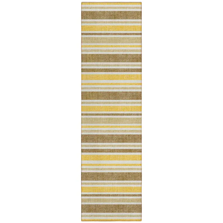 2' X 8' Brown and Orange Striped Washable Indoor Outdoor Runner Rug