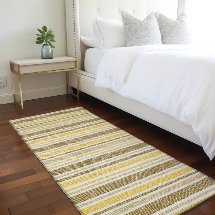 2' X 8' Brown and Orange Striped Washable Indoor Outdoor Runner Rug