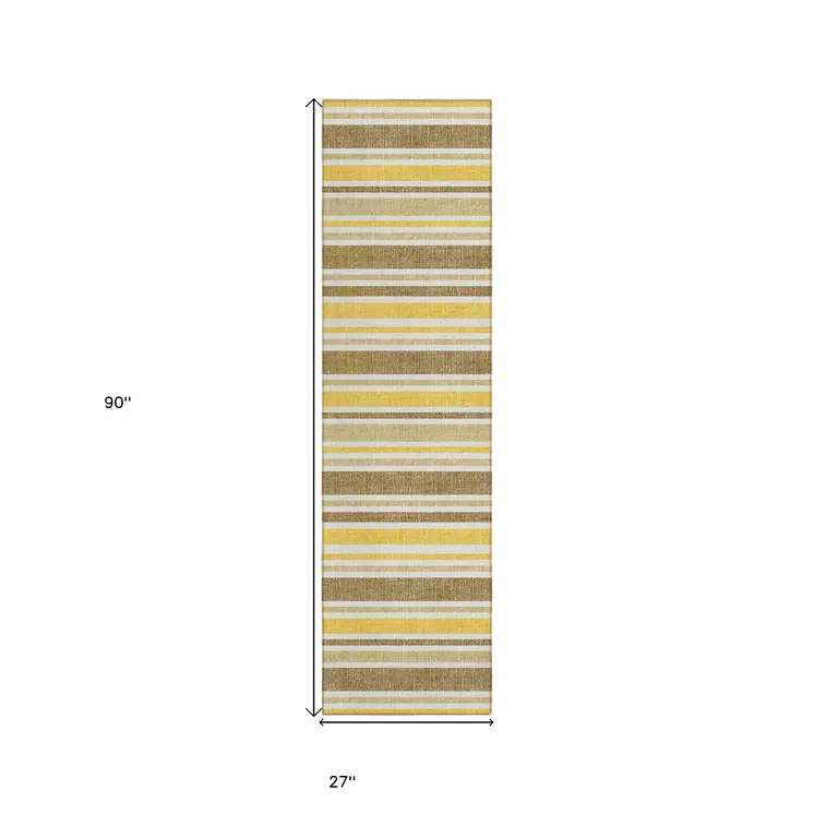 2' X 8' Brown and Orange Striped Washable Indoor Outdoor Runner Rug