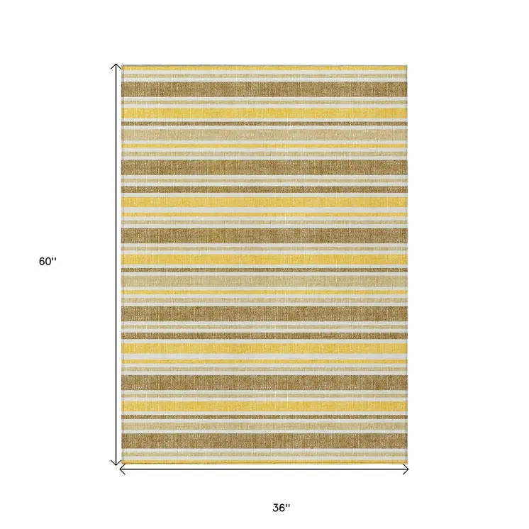 3' X 5' Brown and Orange Striped Washable Non Skid Indoor Outdoor Area Rug