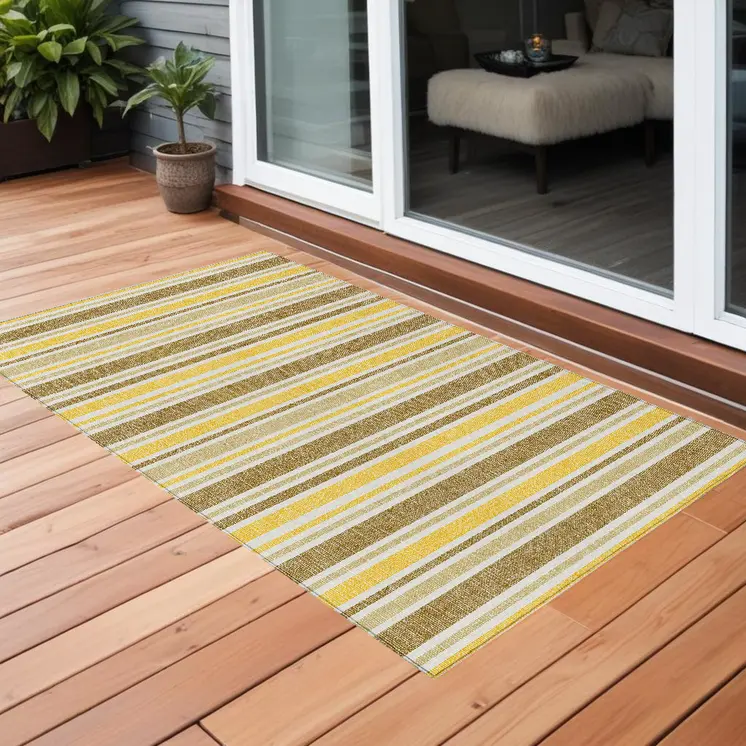 3' X 5' Brown and Orange Striped Washable Non Skid Indoor Outdoor Area Rug