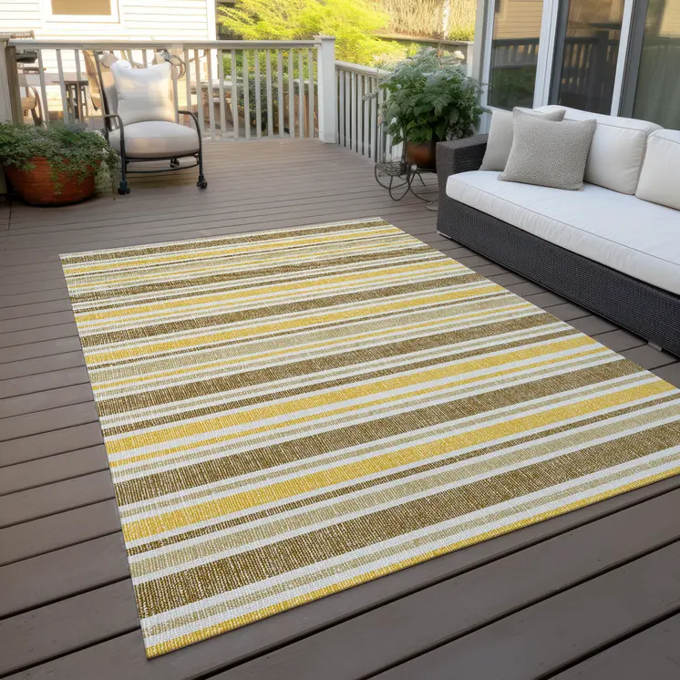 5' X 8' Brown and Orange Striped Washable Indoor Outdoor Area Rug