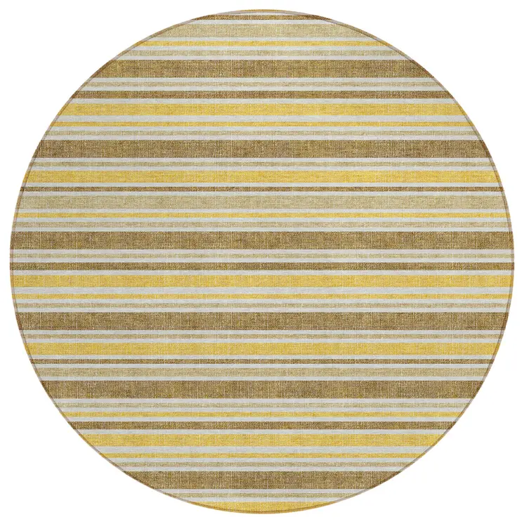 8' Round Brown and Orange Round Striped Washable Non Skid Indoor Outdoor Area Rug