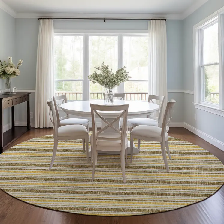 8' Round Brown and Orange Round Striped Washable Non Skid Indoor Outdoor Area Rug
