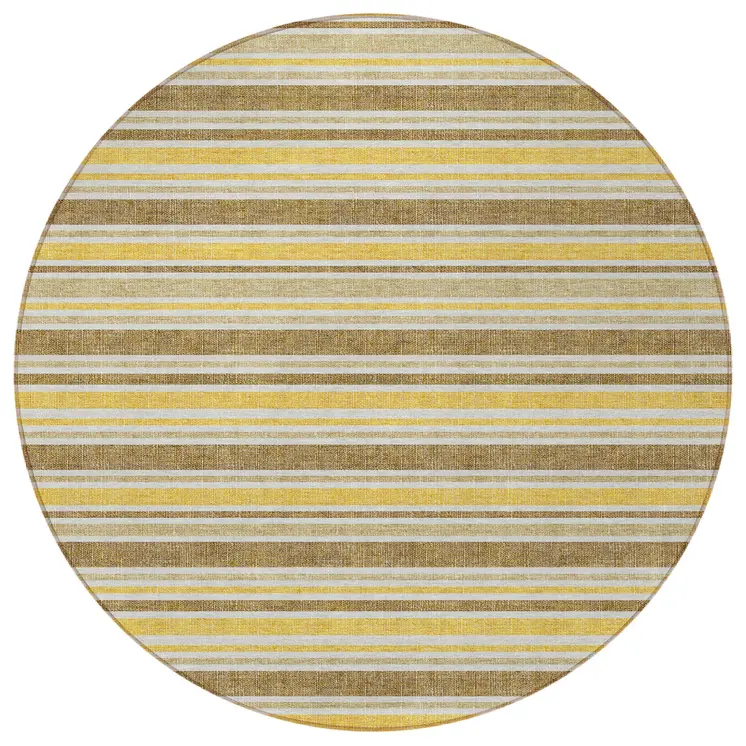 8' Round Brown and Orange Round Striped Washable Non Skid Indoor Outdoor Area Rug