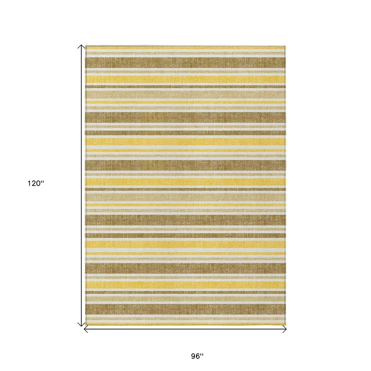 8' X 10' Brown and Orange Striped Washable Non Skid Indoor Outdoor Area Rug