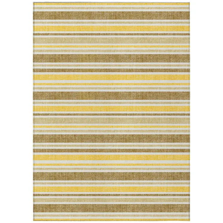 8' X 10' Brown and Orange Striped Washable Non Skid Indoor Outdoor Area Rug
