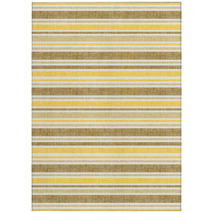 8' X 10' Brown and Orange Striped Washable Non Skid Indoor Outdoor Area Rug
