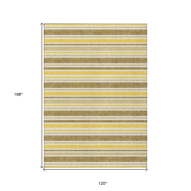 10' X 14' Brown And Orange Striped Washable Indoor Outdoor Area Rug