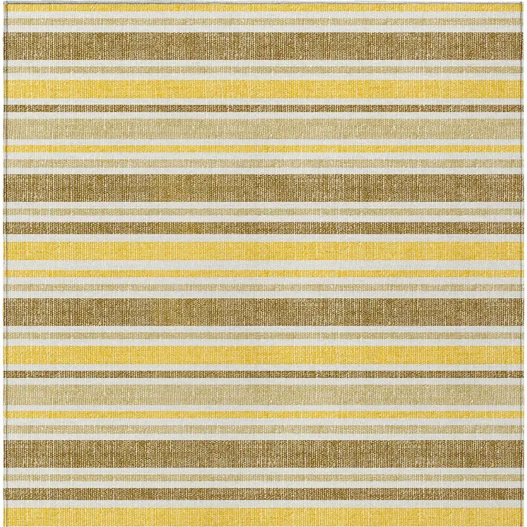 10' X 14' Brown And Orange Striped Washable Indoor Outdoor Area Rug