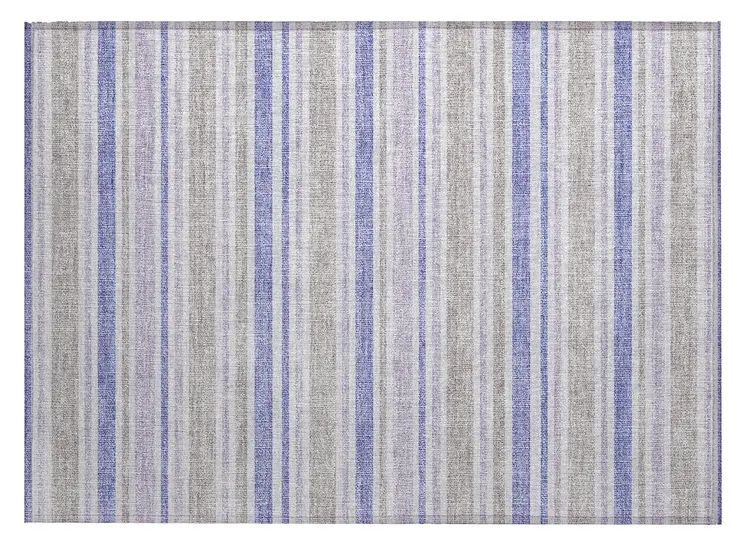 2' X 3' Ivory Blue and Gray Striped Washable Non Skid Indoor Outdoor Area Rug