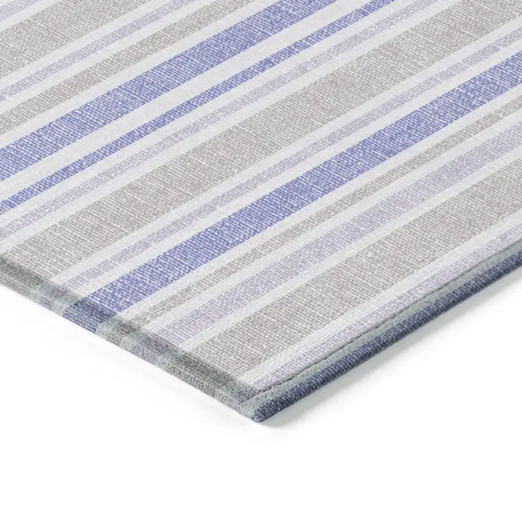 2' X 3' Ivory Blue and Gray Striped Washable Non Skid Indoor Outdoor Area Rug
