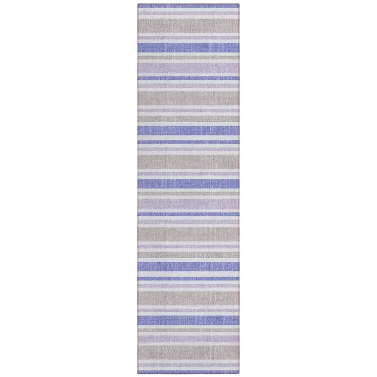 8' Navy Blue Striped Washable Indoor Outdoor Runner Rug
