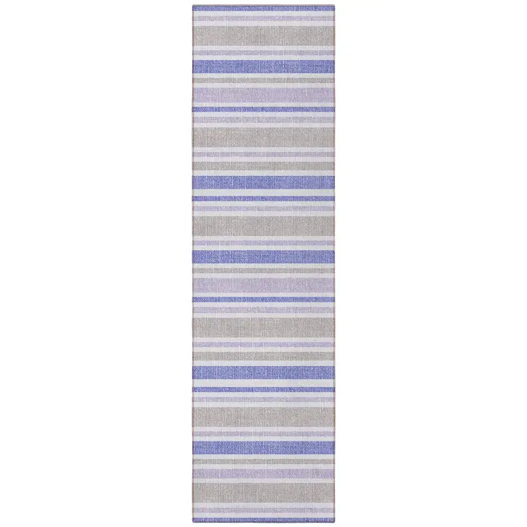 8' Navy Blue Striped Washable Indoor Outdoor Runner Rug