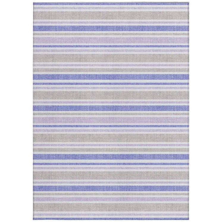 3' X 5' Ivory Blue And Gray Striped Washable Indoor Outdoor Area Rug