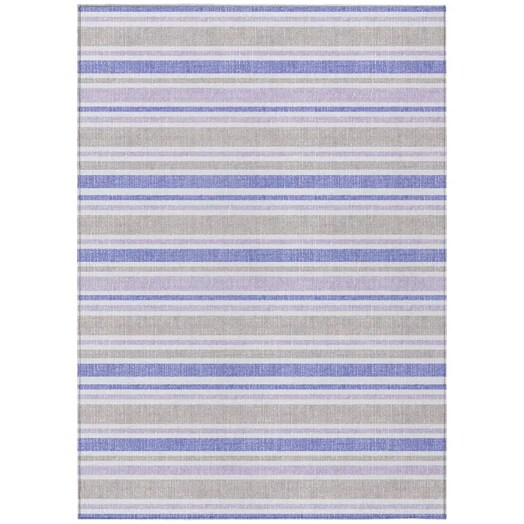3' X 5' Ivory Blue And Gray Striped Washable Indoor Outdoor Area Rug