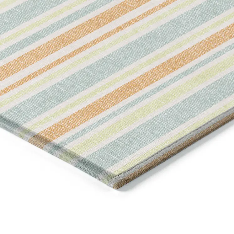 2' X 3' Orange Green and Blue Striped Washable Non Skid Indoor Outdoor Area Rug