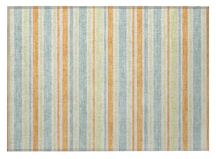2' X 3' Orange Green and Blue Striped Washable Non Skid Indoor Outdoor Area Rug