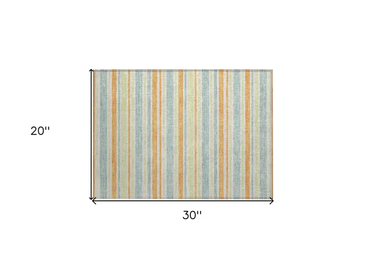 2' X 3' Orange Green and Blue Striped Washable Non Skid Indoor Outdoor Area Rug