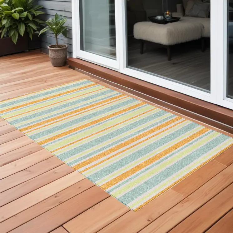 3' X 5' Orange Striped Washable Non Skid Indoor Outdoor Area Rug