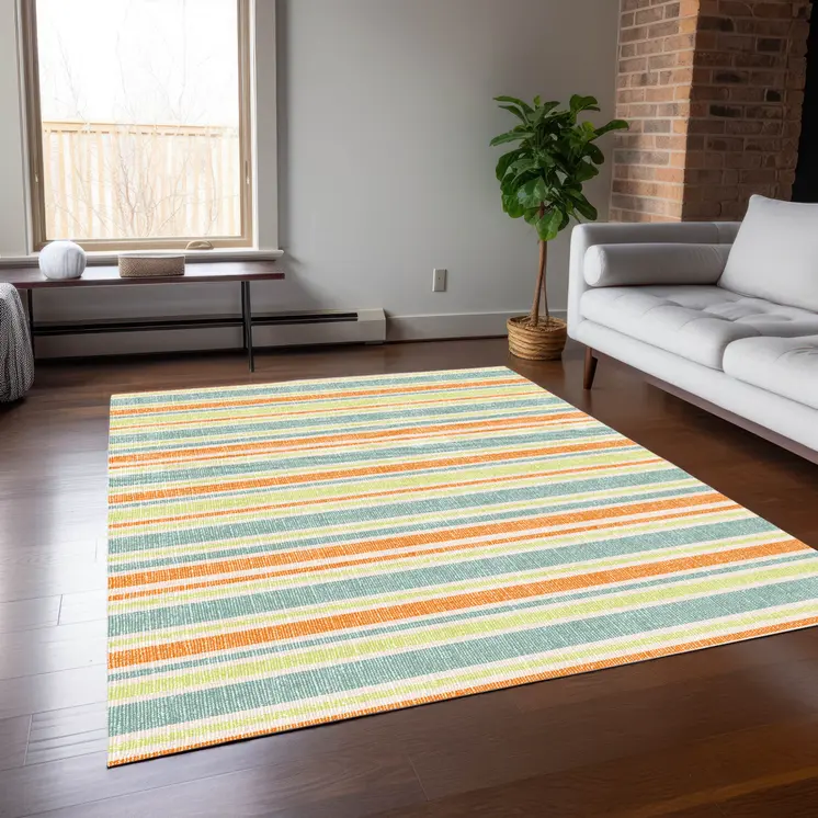 3' X 5' Orange Striped Washable Non Skid Indoor Outdoor Area Rug