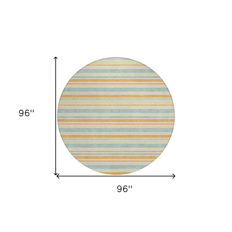 8' Round Orange Round Striped Washable Non Skid Indoor Outdoor Area Rug