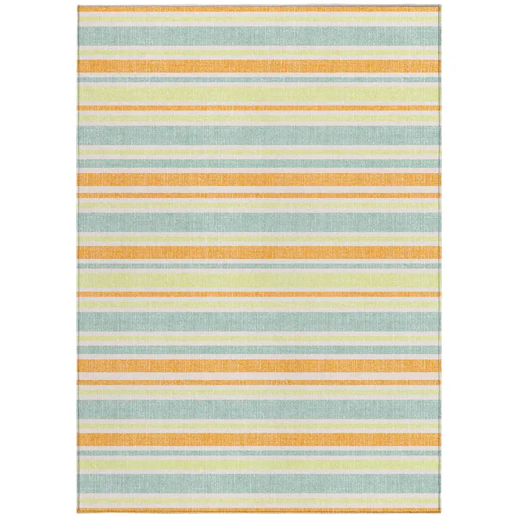 10' X 14' Orange Striped Washable Non Skid Indoor Outdoor Area Rug