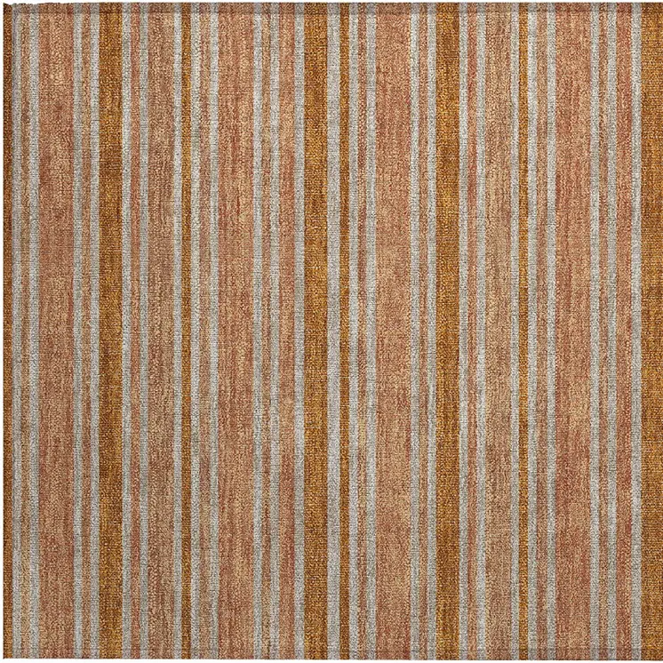 2' X 3' Beige and Orange Striped Washable Non Skid Indoor Outdoor Area Rug