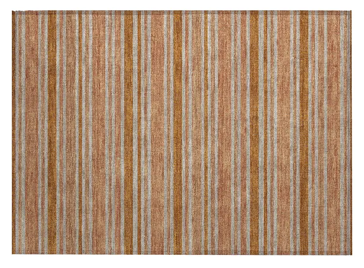 2' X 3' Beige and Orange Striped Washable Non Skid Indoor Outdoor Area Rug
