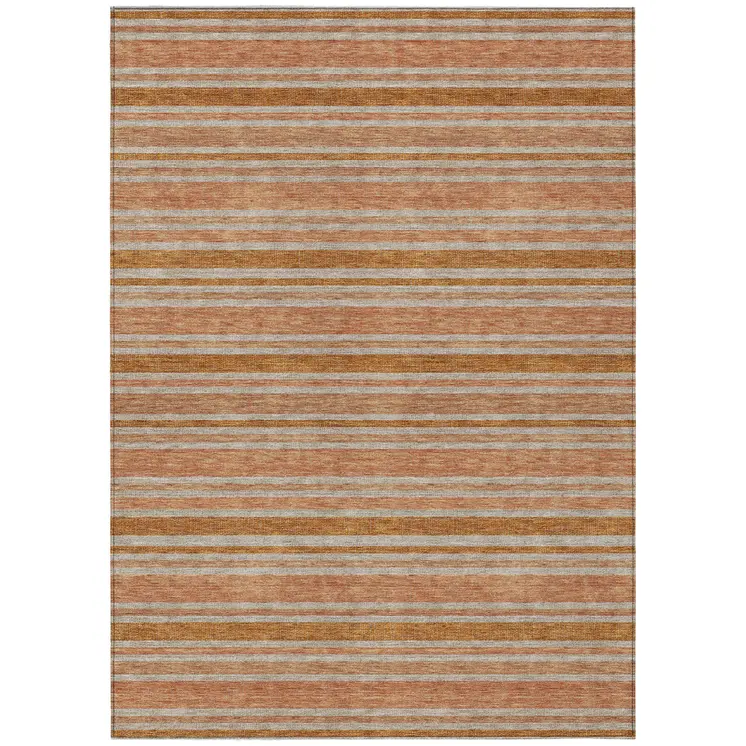 10' X 14' Beige and Orange Striped Washable Non Skid Indoor Outdoor Area Rug
