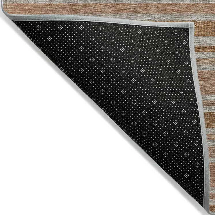 10' X 14' Beige and Orange Striped Washable Non Skid Indoor Outdoor Area Rug