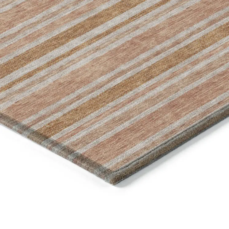 10' X 14' Beige and Orange Striped Washable Non Skid Indoor Outdoor Area Rug