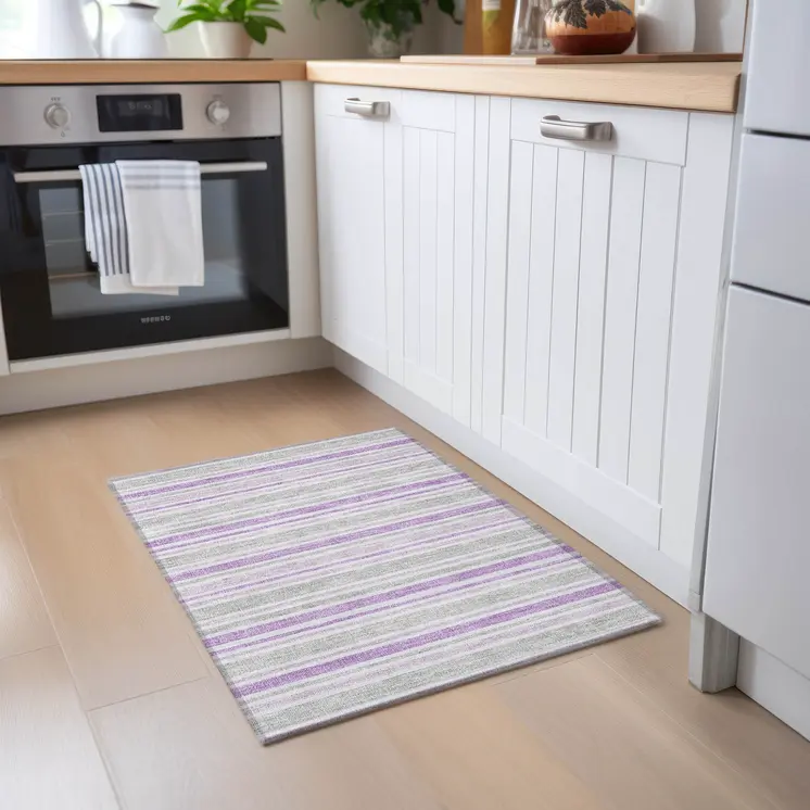 2' X 3' Pearl Striped Washable Non Skid Indoor Outdoor Area Rug