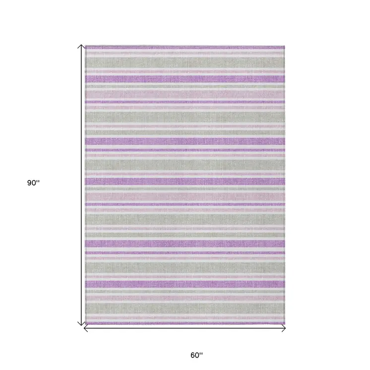5' X 8' Pearl Striped Washable Non Skid Indoor Outdoor Area Rug