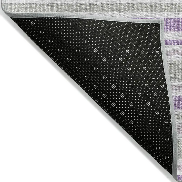 9' X 12' Purple Gray and White Striped Washable Non Skid Indoor Outdoor Area Rug