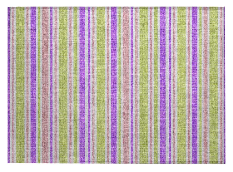 2' X 3' Purple Green and Pink Striped Washable Non Skid Indoor Outdoor Area Rug