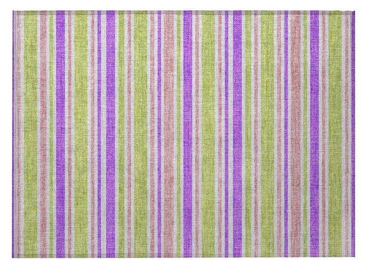 2' X 3' Purple Green and Pink Striped Washable Non Skid Indoor Outdoor Area Rug