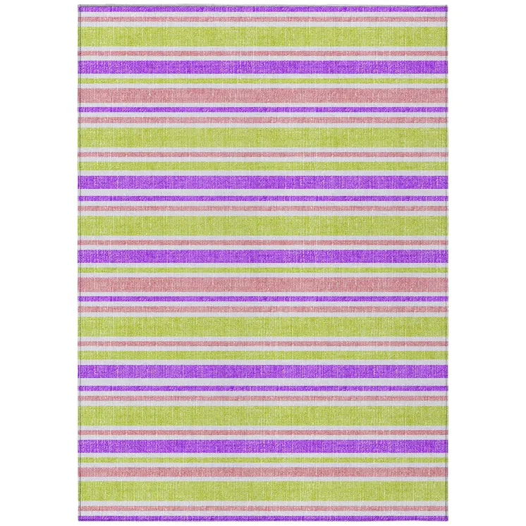 3' X 5' Purple Green and Pink Striped Washable Non Skid Indoor Outdoor Area Rug