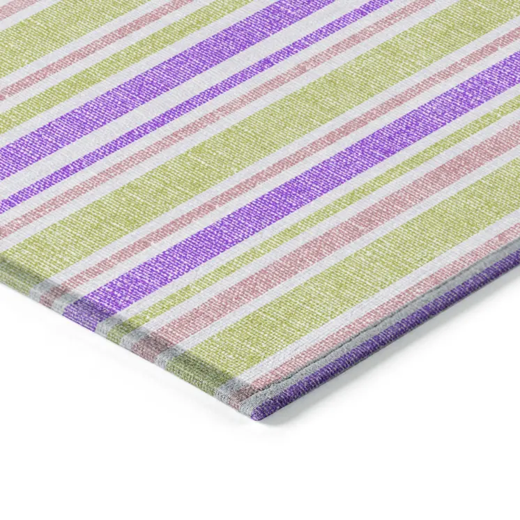 3' X 5' Purple Green and Pink Striped Washable Non Skid Indoor Outdoor Area Rug
