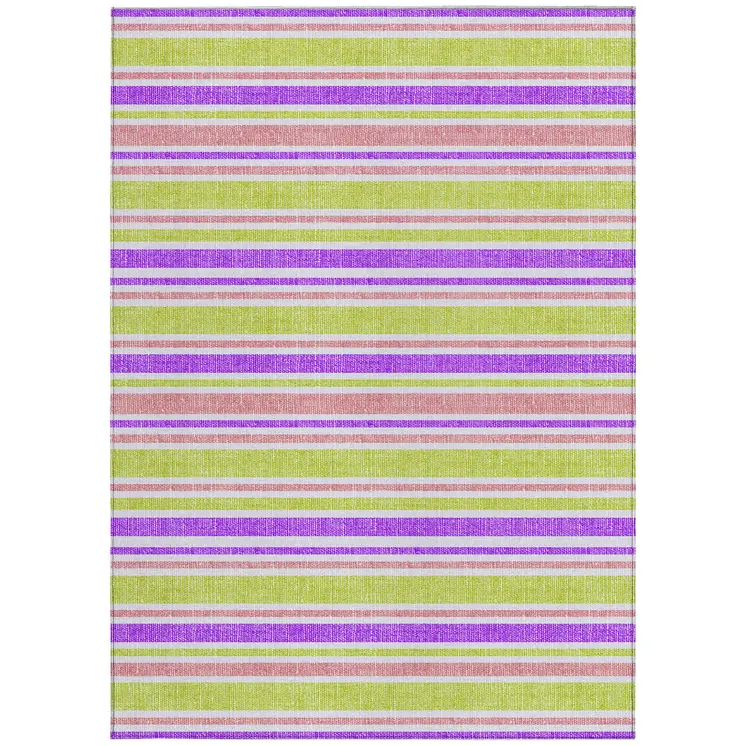 3' X 5' Purple Green and Pink Striped Washable Non Skid Indoor Outdoor Area Rug